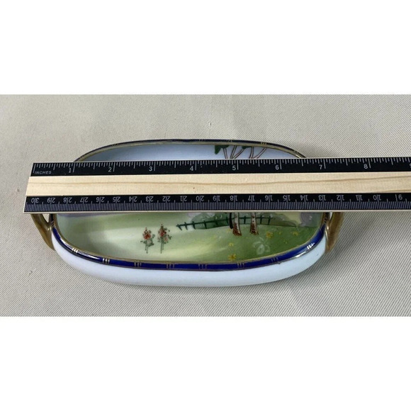 Nippon Hand Painted Double Handle House Tree Floral Scene Oval‎ Bowl Vintage - Picture 8 of 8